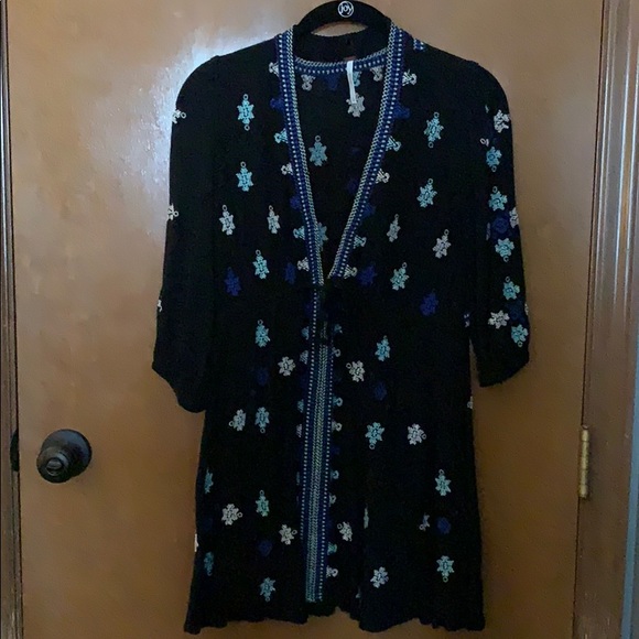 Free People black, blue dress/tunic XS never worn - Picture 1 of 6